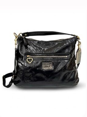 COACH Poppy Daisy Liquid Glass Hobo Black Patent Leather Bag No. M1276-F20103